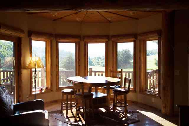 A charming, curved breakfast nook area.