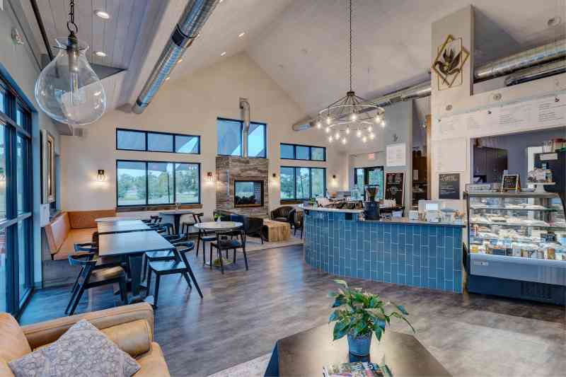 sleek curved service counter and coffee bar